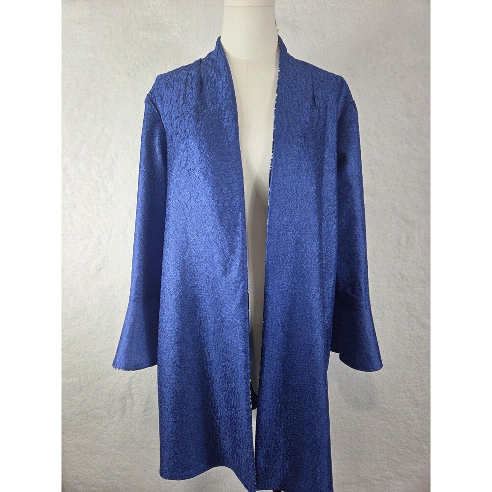 Chicos Travelers Jacket Womens 1 Blue Crushed Reversible Open Front Kimono NWT‎